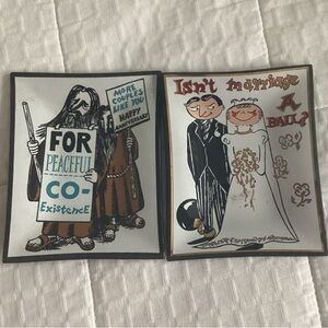 2 Vintage Houze Art Glass marriage themed trinket trays